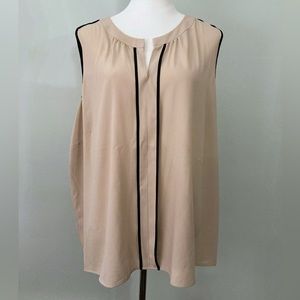 CALVIN KLEIN Tan and Black Sleeveless Career Blouse